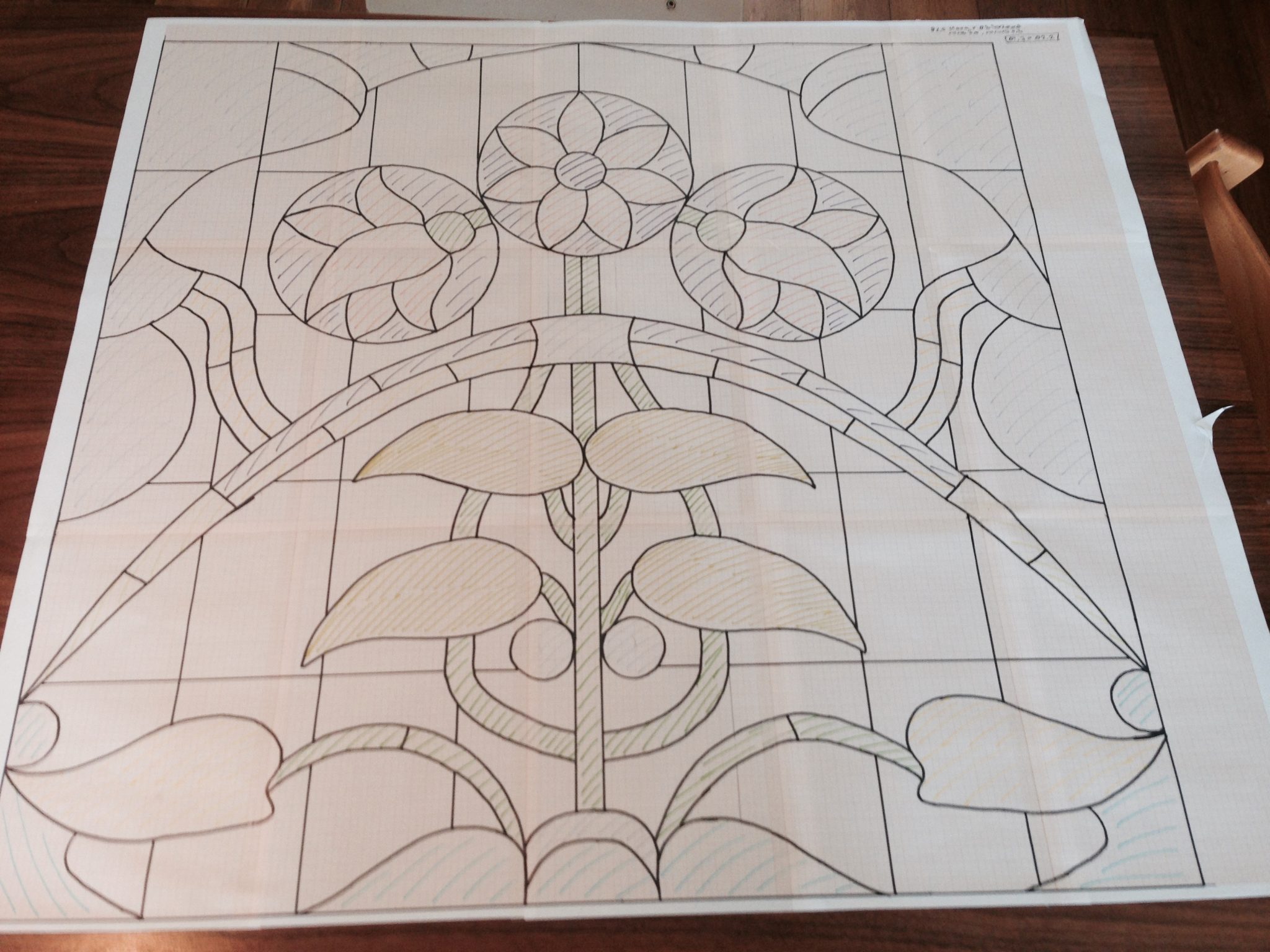 Glas in lood werkstuk in Art Nouveau stijl - in de maak.